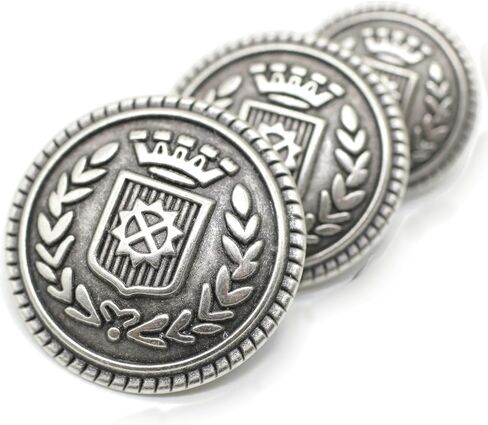 Antique Silver Metal Shank Buttons - 12 Pcs - 3 Size Options -Crown Round Metal Shank Buttons Vintage for Men Women Blazer Coat Uniform Shirt Suit and Jacket Sewing Craft DIY N11302 in Kuwait