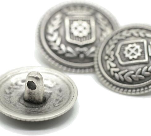 Antique Silver Metal Shank Buttons - 12 Pcs - 3 Size Options -Crown Round Metal Shank Buttons Vintage for Men Women Blazer Coat Uniform Shirt Suit and Jacket Sewing Craft DIY N11302 in Kuwait