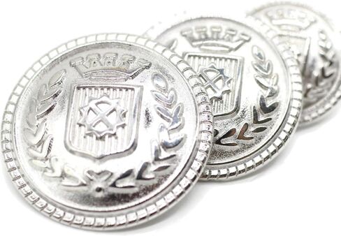 Antique Silver Metal Shank Buttons - 12 Pcs - 3 Size Options -Crown Round Metal Shank Buttons Vintage for Men Women Blazer Coat Uniform Shirt Suit and Jacket Sewing Craft DIY N11302 in Kuwait