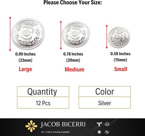Antique Silver Metal Shank Buttons - 12 Pcs - 3 Size Options -Crown Round Metal Shank Buttons Vintage for Men Women Blazer Coat Uniform Shirt Suit and Jacket Sewing Craft DIY N11302 in Kuwait