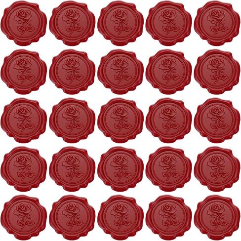PATIKIL Wax Seal Stickers, 25 Pcs Embossed Self Adhesive Rose Sticker for Envelope Letter Wedding Invitation Card Birthday Party Gift Wrap, Red in Saudi Arabia