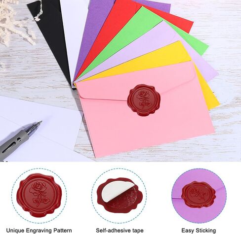 PATIKIL Wax Seal Stickers, 25 Pcs Embossed Self Adhesive Rose Sticker for Envelope Letter Wedding Invitation Card Birthday Party Gift Wrap, Red in Saudi Arabia