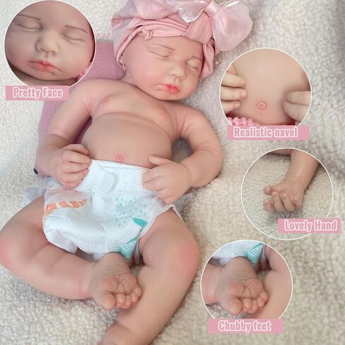 20" Full Body Solid Silicone Reborn Dolls Girl 3D Painted Newborn Baby Doll That Look Real Sleeping Babies 03 in Kuwait