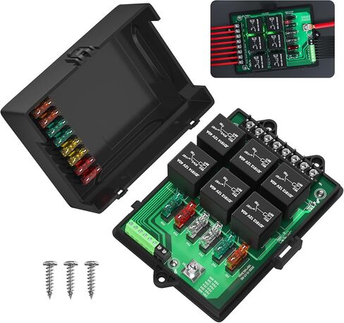 Joinfworld 12V Fuse and Relay Box Holds 6 Slots Universal Waterproof Relay Box with Pre-Wired, ATC/ATO Blade Fuses and 40A Relay for Automotive Car Truck Marine Boat in Kuwait