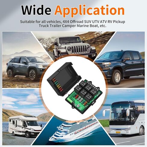 Joinfworld 12V Fuse and Relay Box Holds 6 Slots Universal Waterproof Relay Box with Pre-Wired, ATC/ATO Blade Fuses and 40A Relay for Automotive Car Truck Marine Boat in Kuwait