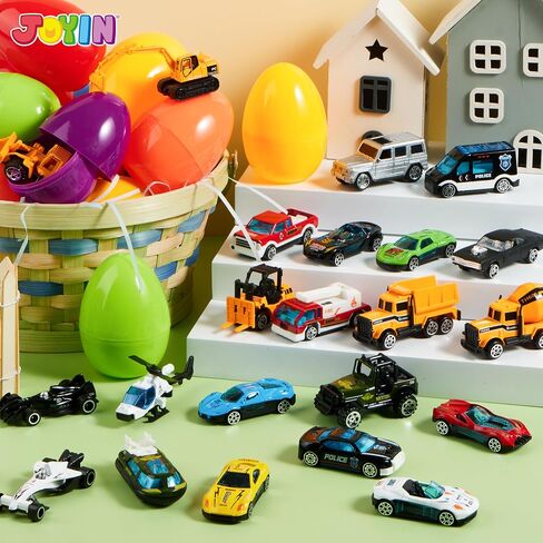 JOYIN 24 Pcs Prefilled Easter Eggs with Toys, Plastic Eggs with Colorful Cars, Basket Stuffers, Party Favors for Kids, Easter Game, Classroom Prize Supplies in Saudi Arabia