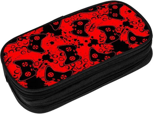 Perinsto Video Game Controller Background Pencil Case Big Capacity Multi Compartment Stationery Box Gaming Gadgets Pencil Pouch Holder Desk Organizer For School Office Home, Black in Saudi Arabia