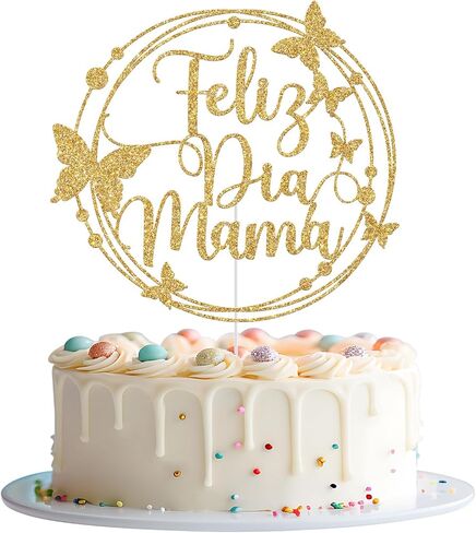 Feliz Dia Mama Cake Topper, Happy Mother's Day Cake Topper, Feliz Dia De Las Madres, Best Mom Ever, Happy Mothers Day Party Decorations (Rose Gold Glitter) in Saudi Arabia
