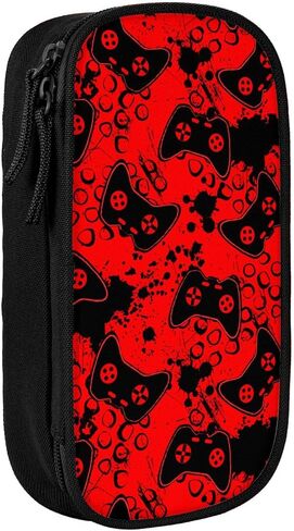 Perinsto Video Game Controller Background Pencil Case Big Capacity Multi Compartment Stationery Box Gaming Gadgets Pencil Pouch Holder Desk Organizer For School Office Home, Black in Saudi Arabia