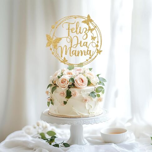 Feliz Dia Mama Cake Topper, Happy Mother's Day Cake Topper, Feliz Dia De Las Madres, Best Mom Ever, Happy Mothers Day Party Decorations (Rose Gold Glitter) in Saudi Arabia