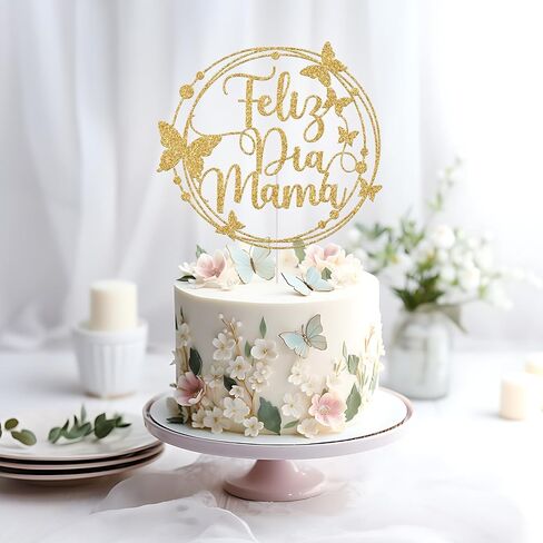 Feliz Dia Mama Cake Topper, Happy Mother's Day Cake Topper, Feliz Dia De Las Madres, Best Mom Ever, Happy Mothers Day Party Decorations (Rose Gold Glitter) in Saudi Arabia