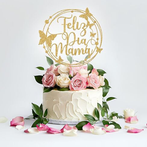 Feliz Dia Mama Cake Topper, Happy Mother's Day Cake Topper, Feliz Dia De Las Madres, Best Mom Ever, Happy Mothers Day Party Decorations (Rose Gold Glitter) in Saudi Arabia