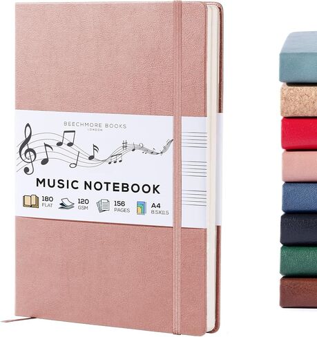 BEECHMORE BOOKS Blank Sheet Music Notebook - A4 156 Thick Pages 8.5 x 11.5 inch, 10-Staff Hardcover Vegan Leather 120gsm Composition Manuscript Paper - Boxed for Gifts Writers, Musicians in Saudi Arabia