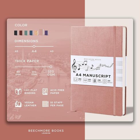 BEECHMORE BOOKS Blank Sheet Music Notebook - A4 156 Thick Pages 8.5 x 11.5 inch, 10-Staff Hardcover Vegan Leather 120gsm Composition Manuscript Paper - Boxed for Gifts Writers, Musicians in Saudi Arabia