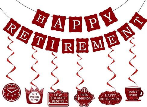 21Pcs Happy Retirement Party Decorations for Men Women,Red Funny Retirement Banner Hanging Swirls Paper Kit Outdoor Indoor Bunting Garland Sign Teacher Retired Banners Office Farewell Decor Supplies in Saudi Arabia
