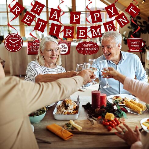 21Pcs Happy Retirement Party Decorations for Men Women,Red Funny Retirement Banner Hanging Swirls Paper Kit Outdoor Indoor Bunting Garland Sign Teacher Retired Banners Office Farewell Decor Supplies in Saudi Arabia
