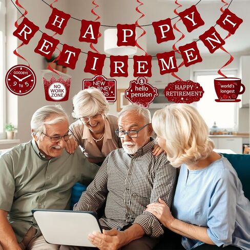 21Pcs Happy Retirement Party Decorations for Men Women,Red Funny Retirement Banner Hanging Swirls Paper Kit Outdoor Indoor Bunting Garland Sign Teacher Retired Banners Office Farewell Decor Supplies in Saudi Arabia