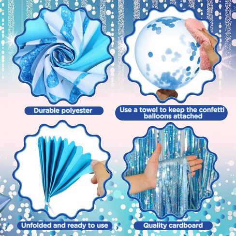 Light Blue Birthday Decorations for Boys Girls Blue Silver Birthday Banner Blue White Balloons Paper Pom Poms Tassels Garland Fringe Curtain for Blue Nautical Birthday Baby Shower Party Supplies in Saudi Arabia