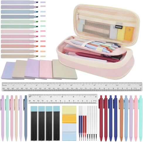 52 Aesthetic School Supplies with Cute Pen Case,5 Black, 2Blue,2 Red Ink Gel Pens,12inch and 6inch rulers,6 Mechanical Pencils for Students Stationary College Essentials in Saudi Arabia