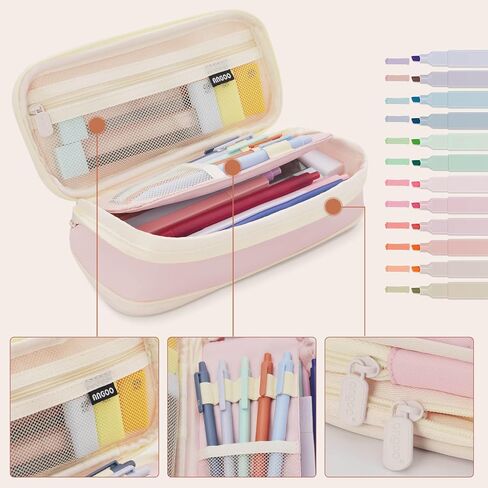 52 Aesthetic School Supplies with Cute Pen Case,5 Black, 2Blue,2 Red Ink Gel Pens,12inch and 6inch rulers,6 Mechanical Pencils for Students Stationary College Essentials in Saudi Arabia