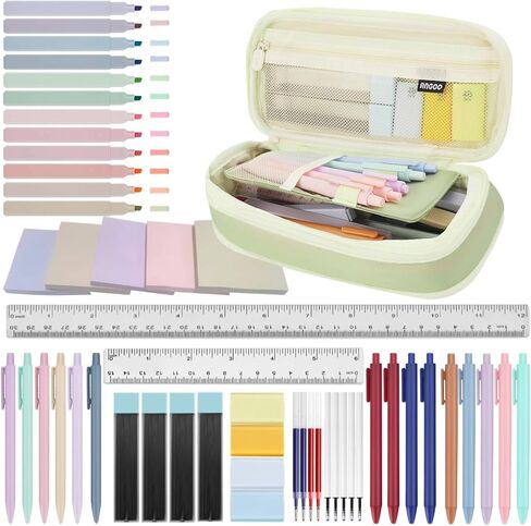 52 Aesthetic School Supplies with Cute Pen Case,5 Black, 2Blue,2 Red Ink Gel Pens,12inch and 6inch rulers,6 Mechanical Pencils for Students Stationary College Essentials in Saudi Arabia