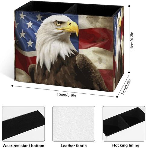 Famame America Flag with Eagle Pencil Holder for Desk, Leather Desktop Container Pen Cup Storage Study Table Pen Organizer Makeup Brush Holder for Classroom Office Home in Kuwait