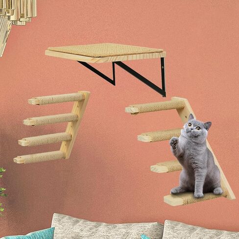 Cat Wall Steps 2-Pack, Two Step Cat Climbing Shelves, Wall-Mounted Reversible Cat Stairway with Durable Sisal Scratching Rope, Ideal for Cats' Perching, Climbing, and Playing Furniture in Saudi Arabia