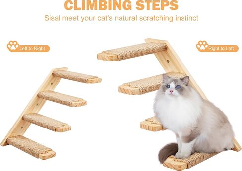 Cat Wall Steps 2-Pack, Two Step Cat Climbing Shelves, Wall-Mounted Reversible Cat Stairway with Durable Sisal Scratching Rope, Ideal for Cats' Perching, Climbing, and Playing Furniture in Saudi Arabia