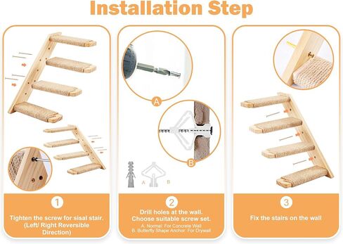 Cat Wall Steps 2-Pack, Two Step Cat Climbing Shelves, Wall-Mounted Reversible Cat Stairway with Durable Sisal Scratching Rope, Ideal for Cats' Perching, Climbing, and Playing Furniture in Saudi Arabia