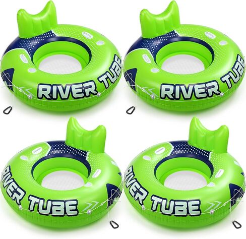 53" Heavy Duty Inflatable River Tube Inflatable Pool Float Large Water Tube Green Float River Adult Raft Lounger with Mesh Bottom Backrest 2 Cup Holders and Handles,Holds 300lb in Saudi Arabia
