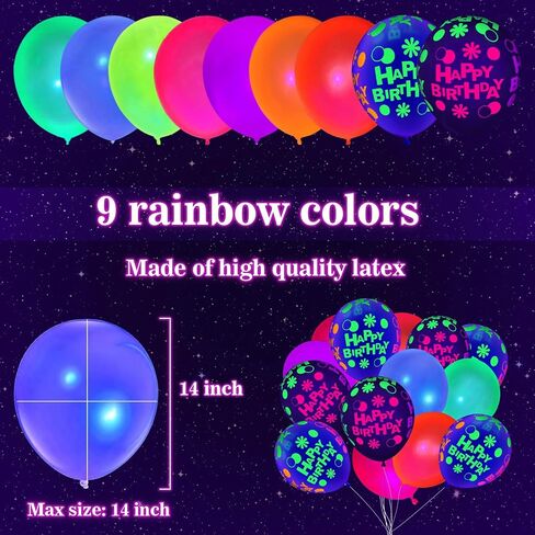 60 Pcs UV Neon Balloons, 14 Inch UV Black Light Balloons Glow in the dark for Birthday Decorations Wedding Glow Party Supplies Blacklight Carnival in Saudi Arabia