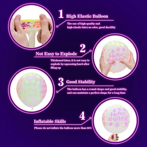 60 Pcs UV Neon Balloons, 14 Inch UV Black Light Balloons Glow in the dark for Birthday Decorations Wedding Glow Party Supplies Blacklight Carnival in Saudi Arabia