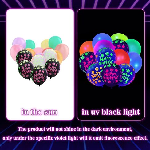 60 Pcs UV Neon Balloons, 14 Inch UV Black Light Balloons Glow in the dark for Birthday Decorations Wedding Glow Party Supplies Blacklight Carnival in Saudi Arabia