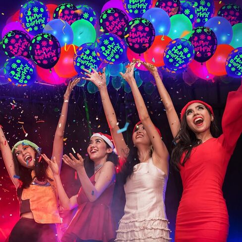 60 Pcs UV Neon Balloons, 14 Inch UV Black Light Balloons Glow in the dark for Birthday Decorations Wedding Glow Party Supplies Blacklight Carnival in Saudi Arabia