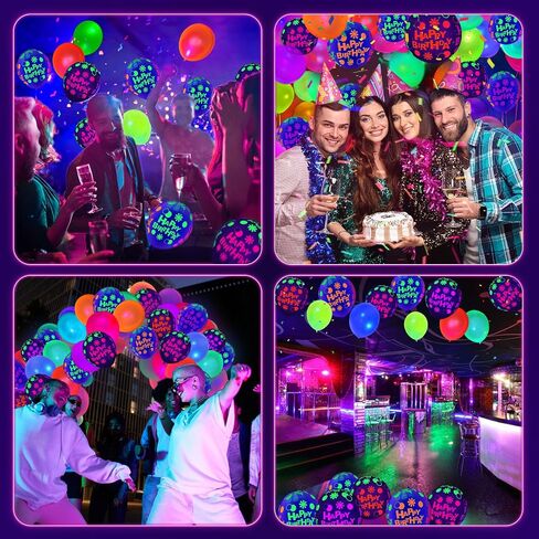60 Pcs UV Neon Balloons, 14 Inch UV Black Light Balloons Glow in the dark for Birthday Decorations Wedding Glow Party Supplies Blacklight Carnival in Saudi Arabia
