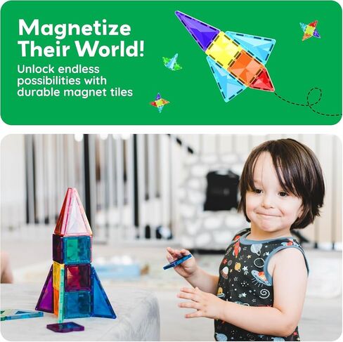 Picassotiles Mini Size Magnetic Tiles Sensory Magnet Toys Diamond Series Building Builds مجموعة STEM Learning Travel Size Toy Toy Toy For Kids Boys Girls Age 3+ PTM30 in Saudi Arabia