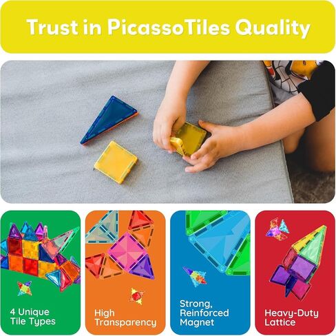 Picassotiles Mini Size Magnetic Tiles Sensory Magnet Toys Diamond Series Building Builds مجموعة STEM Learning Travel Size Toy Toy Toy For Kids Boys Girls Age 3+ PTM30 in Saudi Arabia