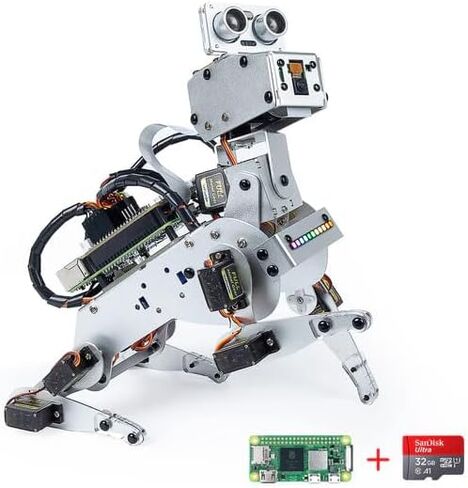 SunFounder AI Robot Kit with Raspberry Pi Zero 2 W+32G TF Card, ChatGPT-4o Enabled with Voice Command & Video Recognition, App Control, FPV, 12 Servos, Gyroscope, Camera, Mic in Kuwait
