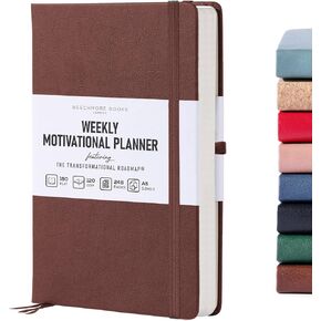 Beechmore Books Motivational Weekly Planner Notebook - Organizer Journal with Transformational Road Map for Self-Reflection & Tracking Goals - Gift Box, Pen Holder, Instruction Booklet - 248 Pages