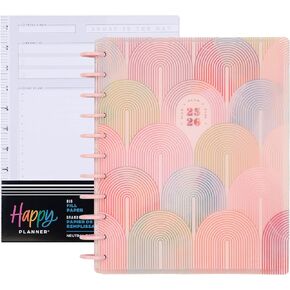Happy Planner Disc-Bound 12 شهر يوليو. 2025-يونيو. 2026 Big Dashboard Planner Bundle مع حزمة ورقة إعادة ملء 100 ورقة ، sherbet Spring Sherbet
