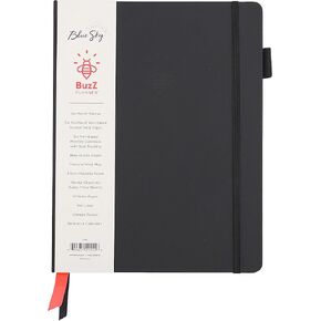 Blue Sky Buzz Planner, Undated Daily and Monthly Planner, Six-Month Organizer and Habit Tracker with Hourly Slots, Hardcover, 7" x 9", Black