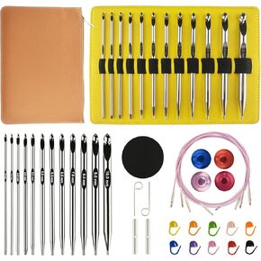 Tunisian Crochet Hooks Set with Cable 3-10mm Aluminum Lnterchangeable Crochet Hooks Set 6inch Crochet Hook Set,Metal Tunisian Crochet Hooks Set,Long Crochet Hook,(36pcs)