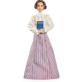 Barbie إلهام نساء هيلين كيلر دمية (12 بوصة) ترتدي بلوزة وتنورة ، مع حامل الدمية وشهادة الأصالة ، هدية للأطفال والجمع ، الوردي
