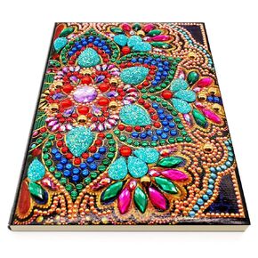 Generic DIY 5D Diamond Painting Notebook Mandala Kits Cover Leather Special Shaped Journal Sketchbook Crystal Cross Stitch Art Hardcover Dairy Book by Number Festival Birthday Gift 20.7x14.2cm