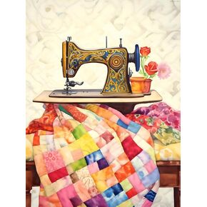 Sewing Machine Diamond Painting Kits, Sewing Machine and Quilt Art Diamond Painting, 5D DIY Diamond Painting Kits for Adults Diamond Art, for Room Home Wall Decor Gift 12x16inch/30x40cm