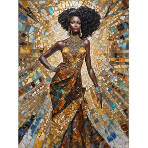 Qaceyid Vintage Pretty Women Women Diamond Painting Kits ، Women in Gold Mosaic Style 5D Diamond Painting Diy Cull Drill Round Art Gems for البالغين المبتدئين في الجدار المنزل 12x16 بوصة