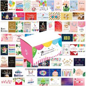 70 Happy Birthday Cards, Assorted Greeting Cards with Message, All Occasion Cards with Envelopes, Bulk Funny Birthday Cards Thank You Cards for Women, Men, Family, Friends, Office, 4 x 6.