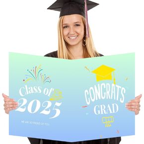 Jumbo Graduation Card 2025, Large 2025 Graduation Party Card, Blue Class of 2025 Giant Congrats Grad Guestbook, 19.7 x 12.6 inch Graduation Guest Book Alternative Signature, College Graduation Gifts for Her Him