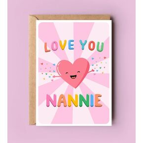 Ptdshops أحبك بطاقة Nannie - بطاقة عيد ميلاد لطيفة لناني - هدايا عيد الأم - بطاقة المعايدة للذكرى - شكرًا لك - أحبك بطاقة Nannie - New Nannie Card