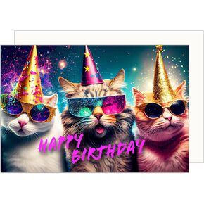 Premium Birthday Day Card with envelope. Greeting Happy Birthday for him or her friend mum dad daughter son girl boy children kids teenager cat lovers funny cats (G3504 SW023)